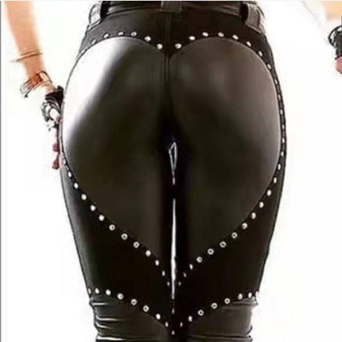 Women's Riveted PU Leather Leggings Solid Casual